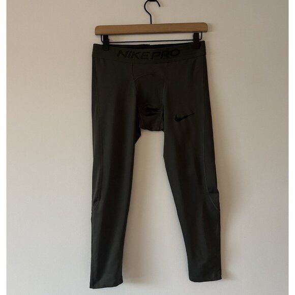 Nike Pro Dri-Fit TIGHT FIT Gym Pants Size Medium Olive Green  Workout Running - Picture 1 of 13